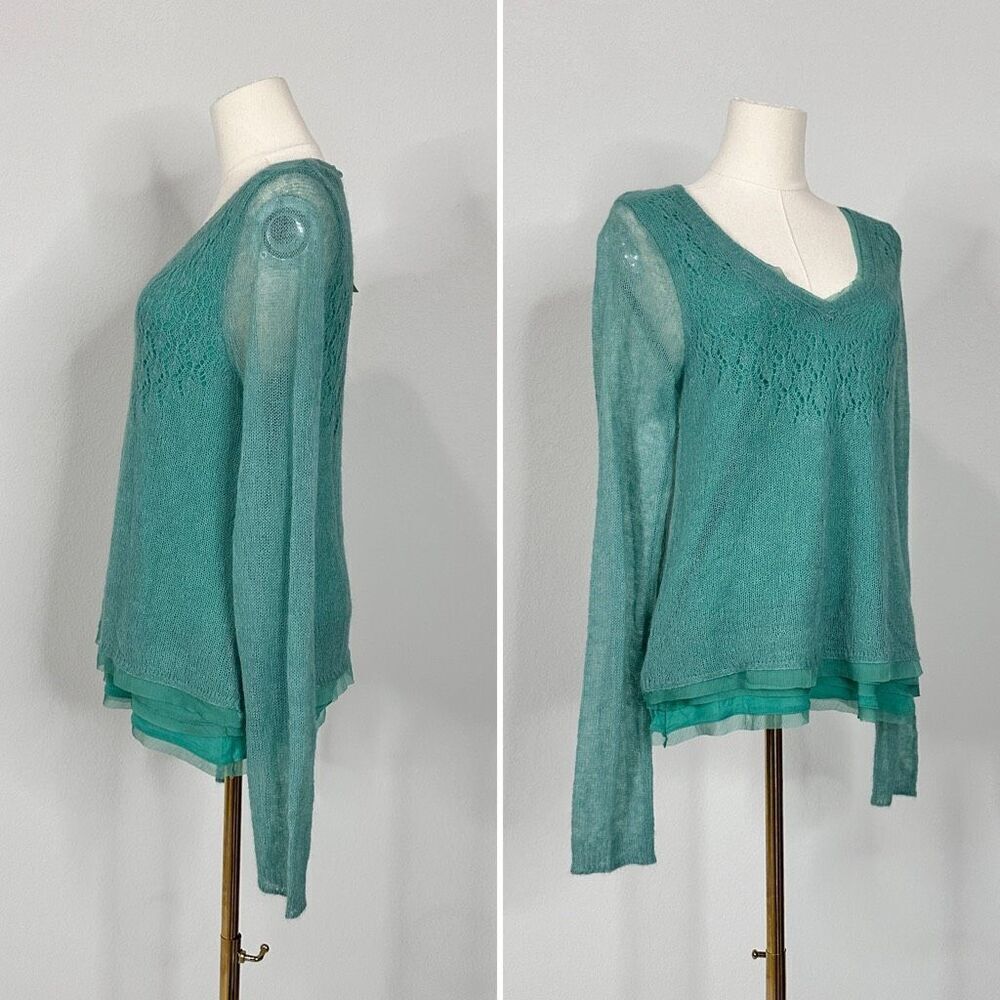 Anthropologie Knitted & Knotted Irina Green Layered Alpaca Blend Sweater M NWT - Picture 4 of 14